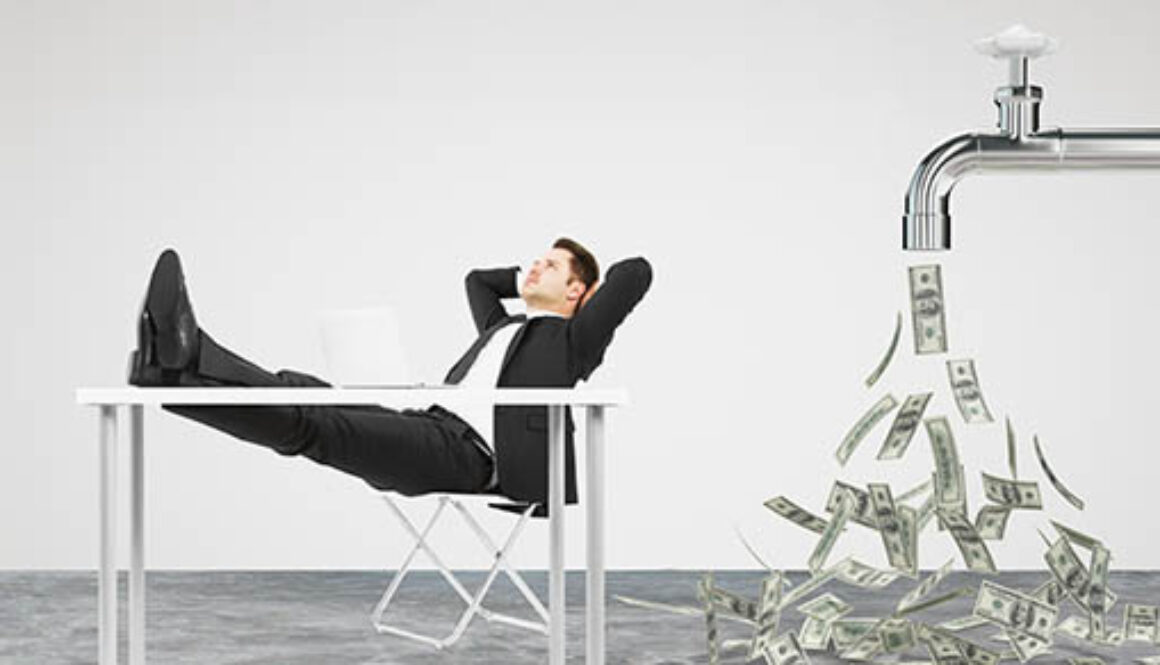 Businessman,Resting,On,A,Chair,And,Faucet,From,Which,The