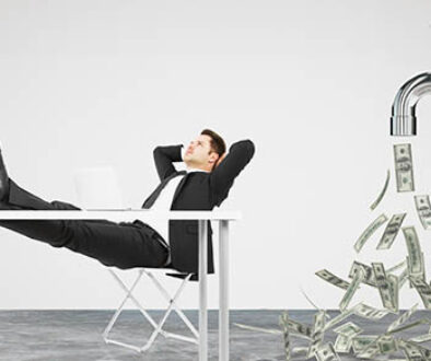 Businessman,Resting,On,A,Chair,And,Faucet,From,Which,The